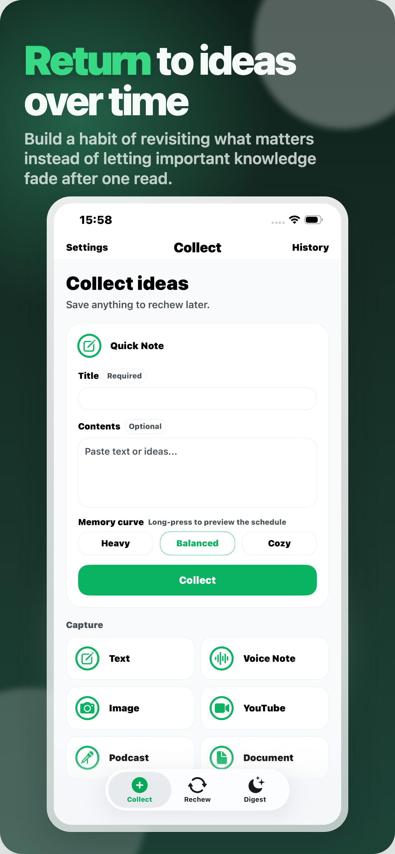 Re-chew feedback screen on iPhone